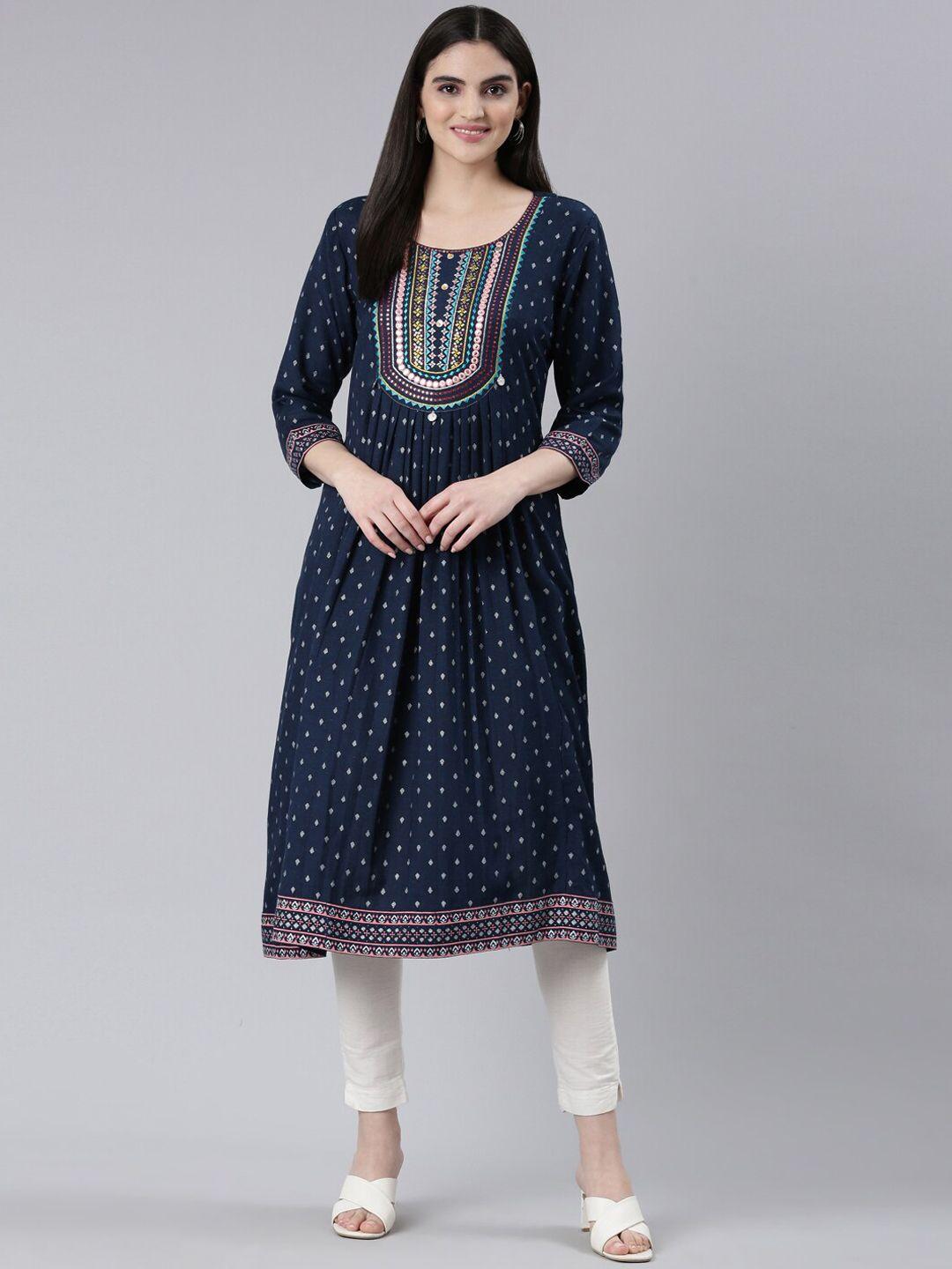 neerus ethnic motifs printed a-line kurta