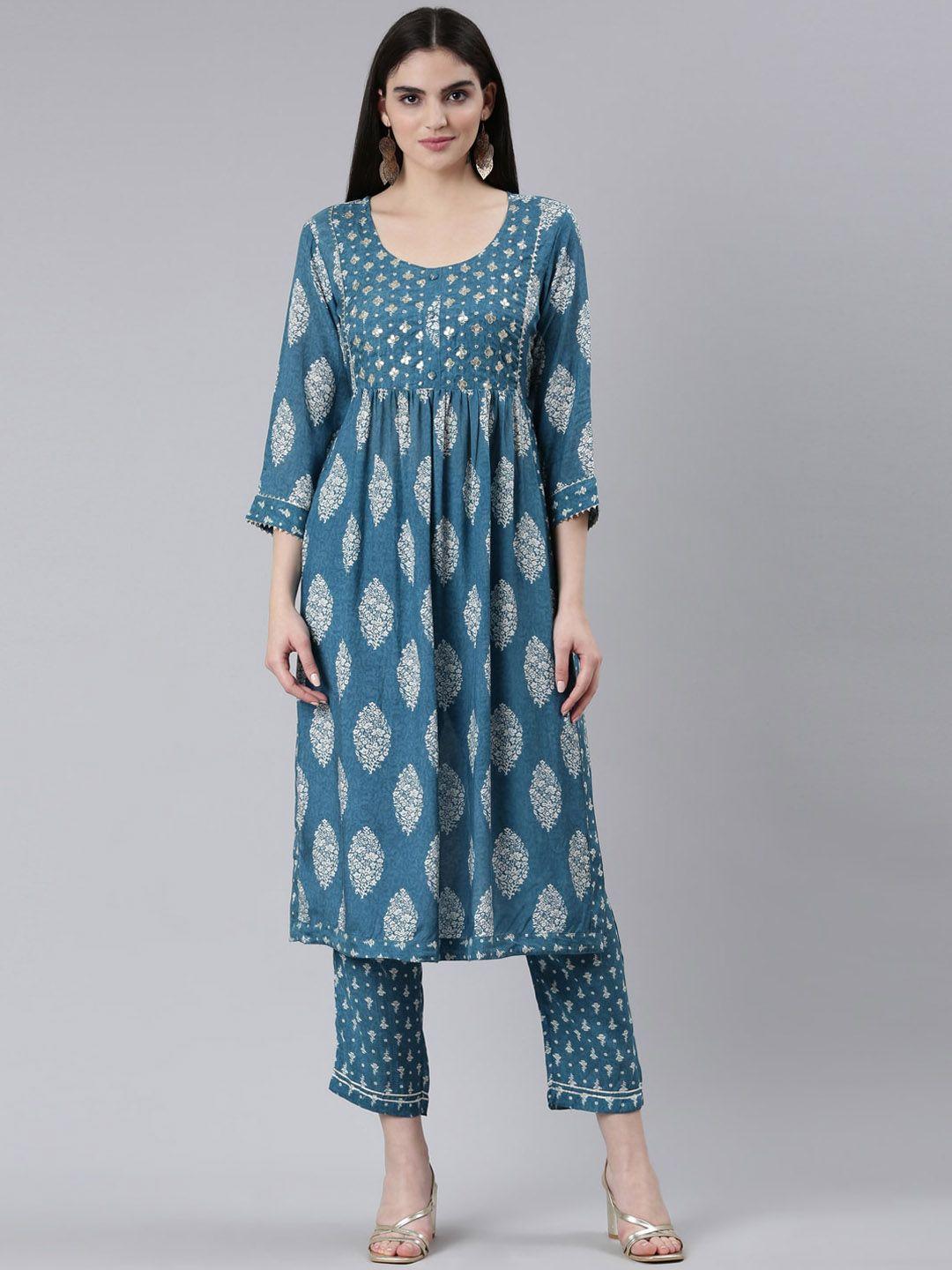 neerus ethnic motifs printed gotta patti kurta with trousers