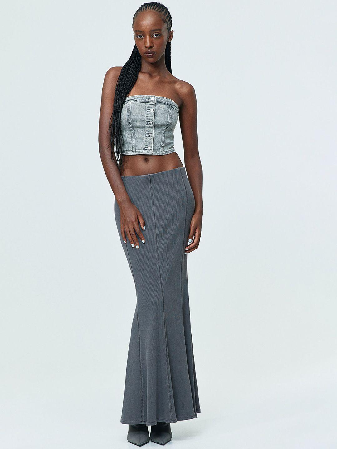 h&m ribbed mermaid flared maxi skirt