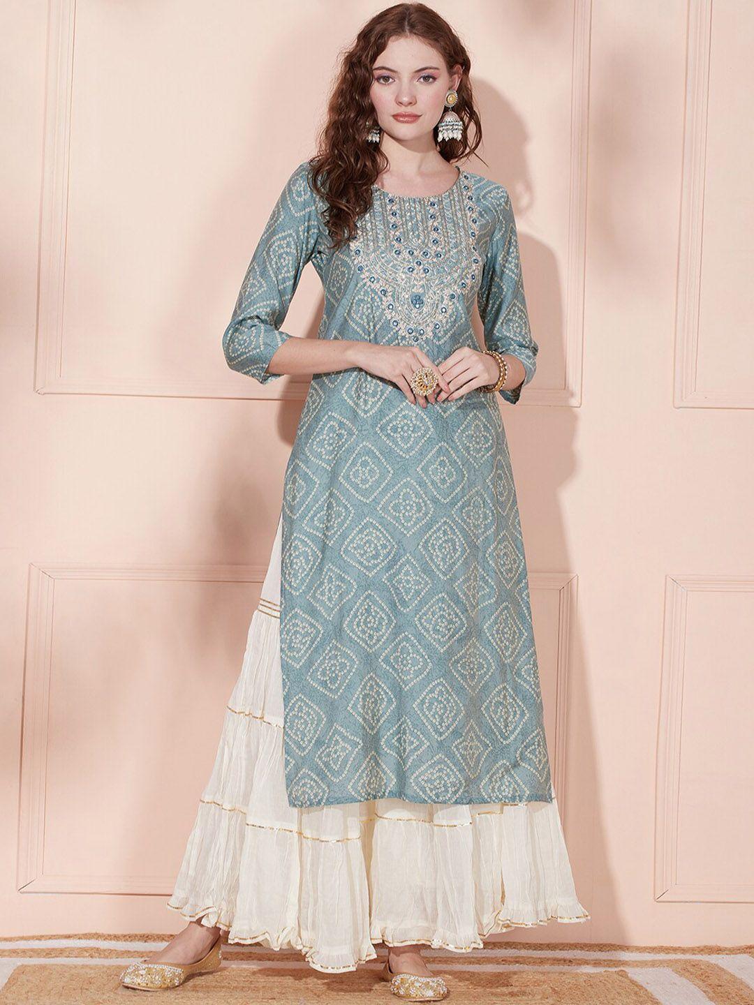 fashor women blue ethnic motifs printed gotta patti anarkali kurta