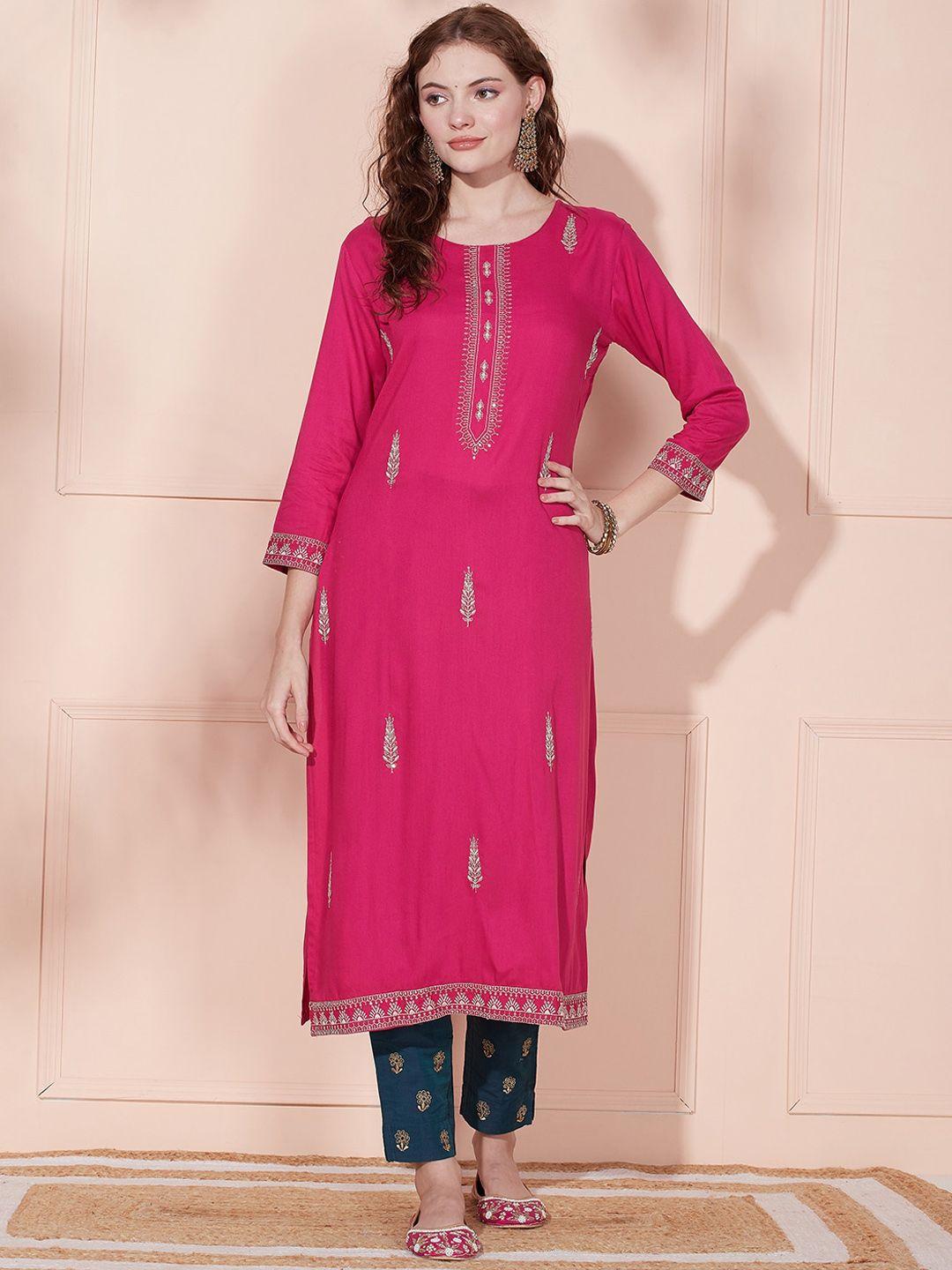 fashor women magenta ethnic motifs sequinned kurta