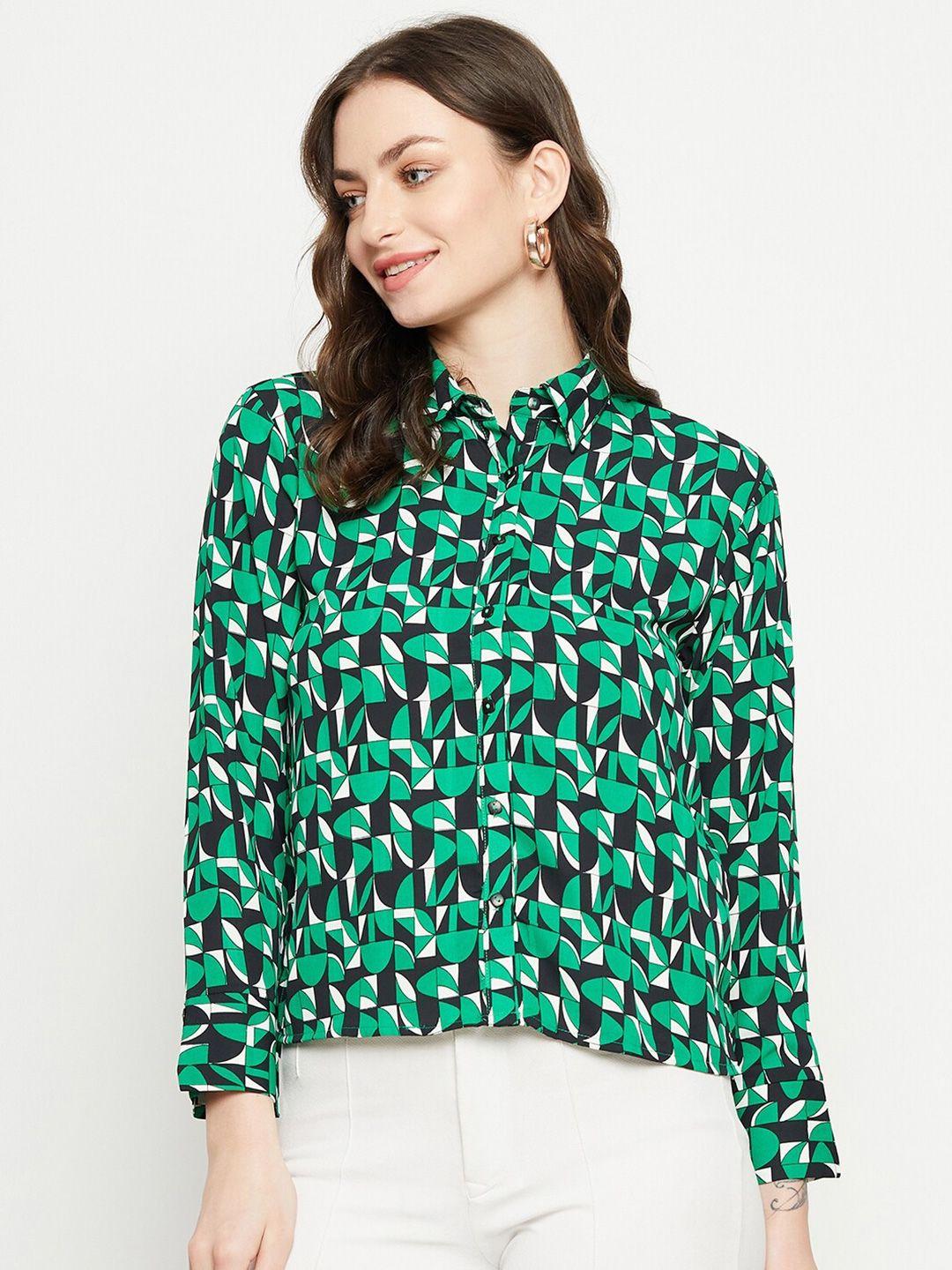 madame abstract printed spread collar casual shirt