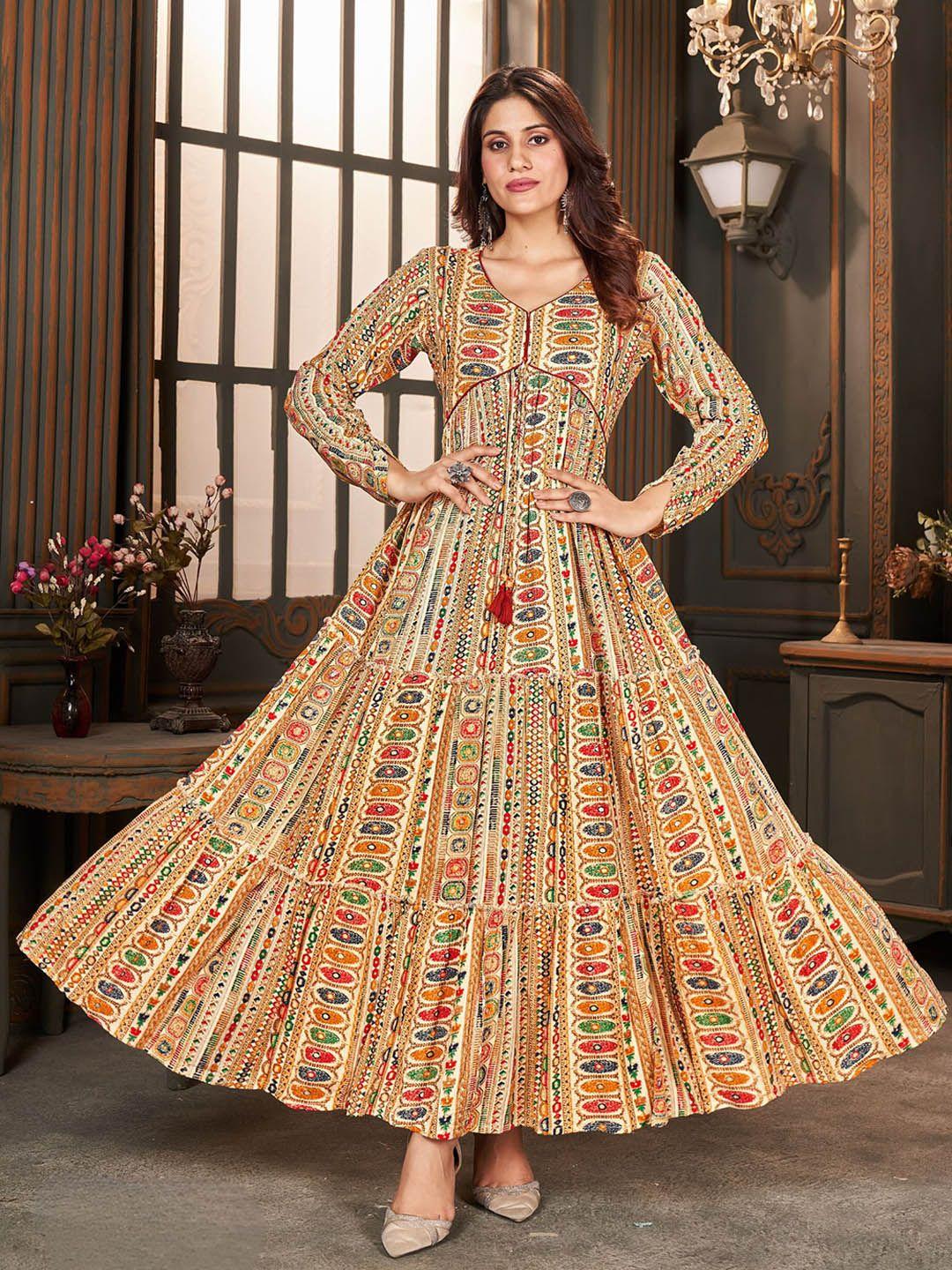 kalini embroidered fit & flare ethnic dress