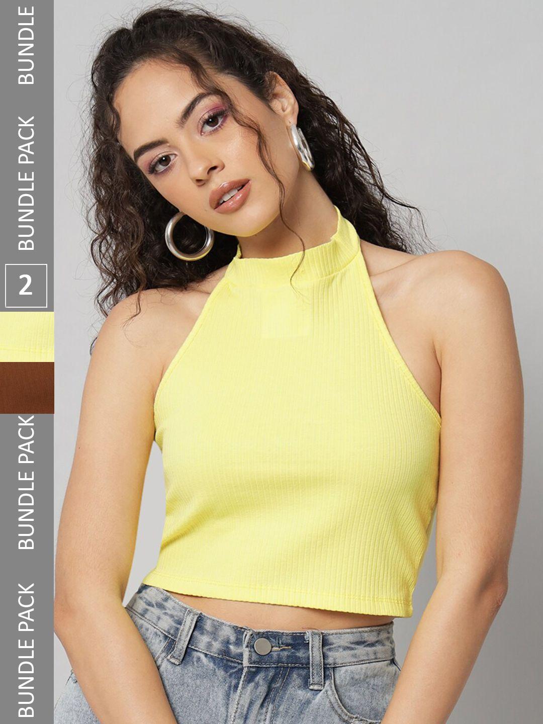 baesd yellow halter neck cotton crop top