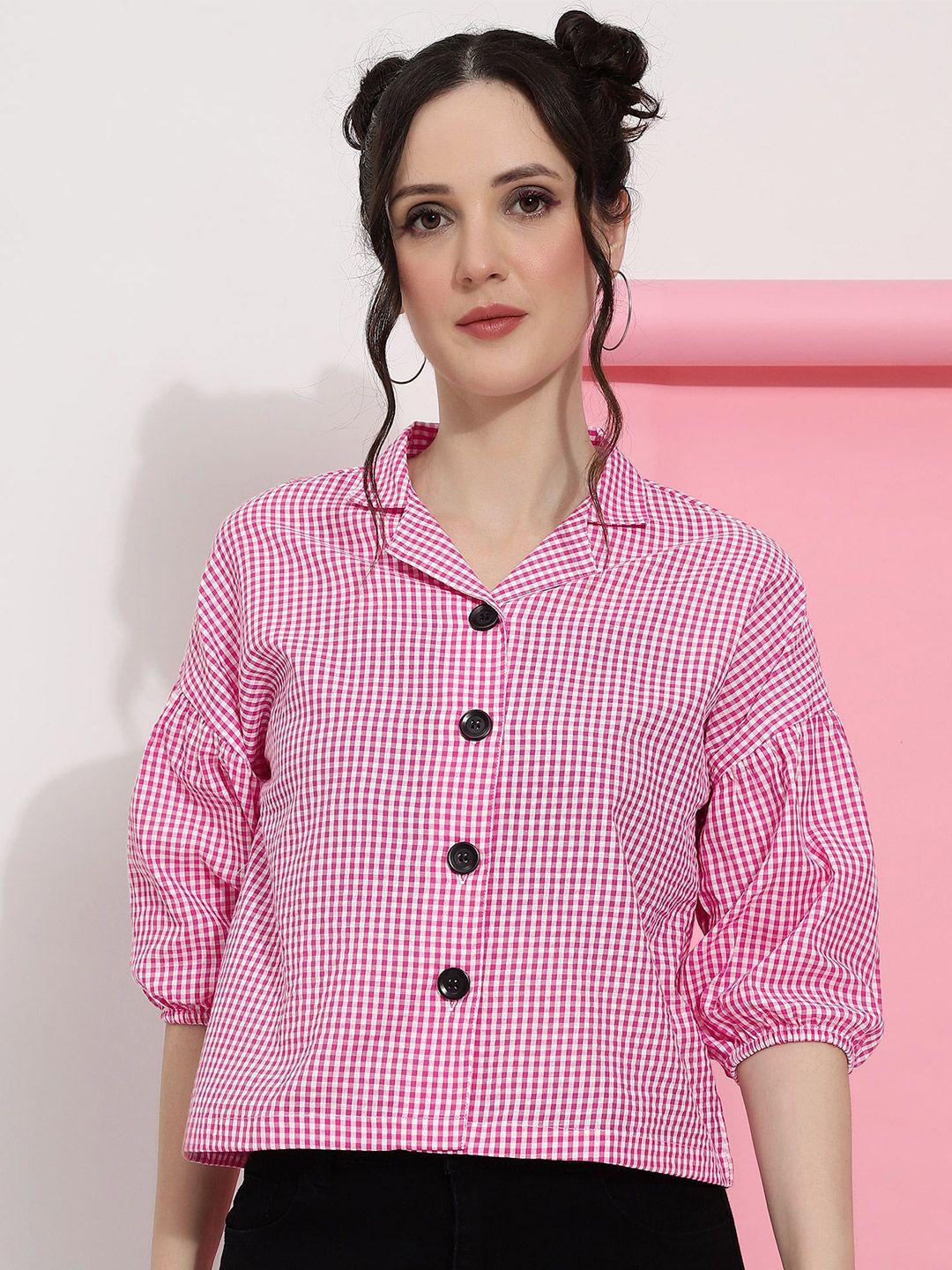 j turritopsis women pink classic gingham checks opaque checked casual shirt