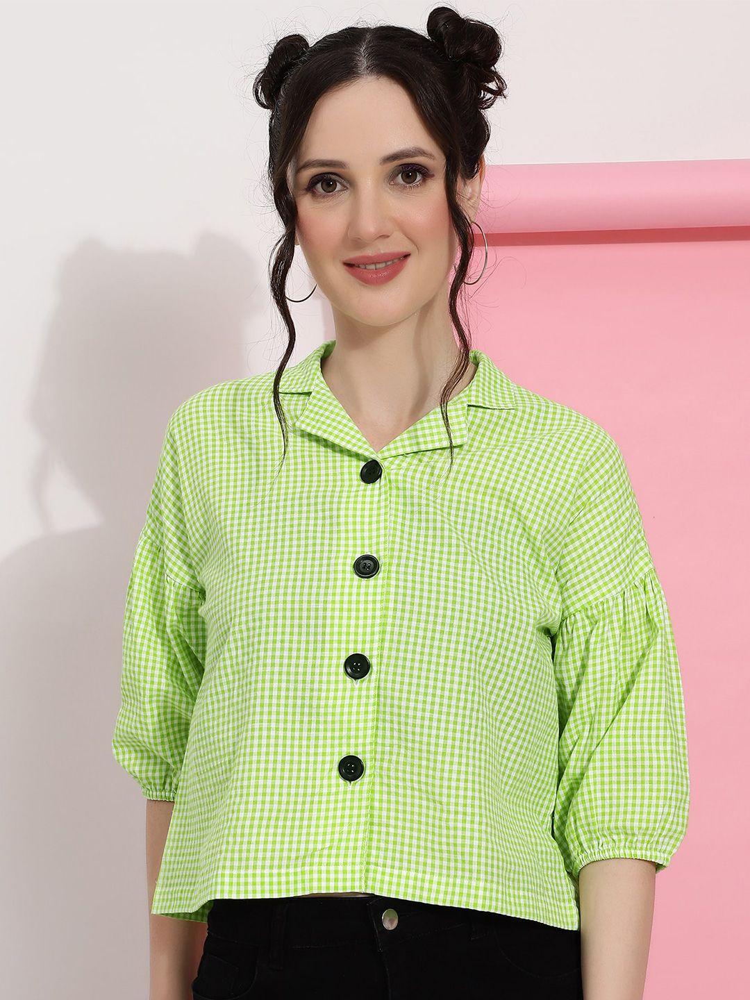 j turritopsis women green classic gingham checks opaque checked casual shirt