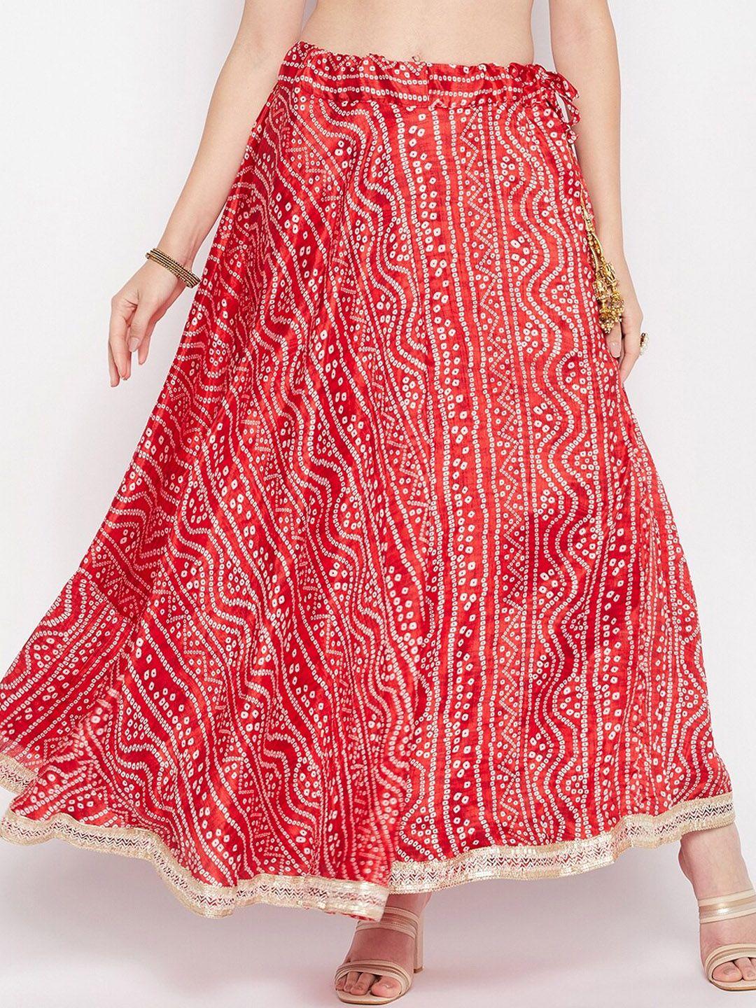 clora creation bandhani printed flared maxi skirt