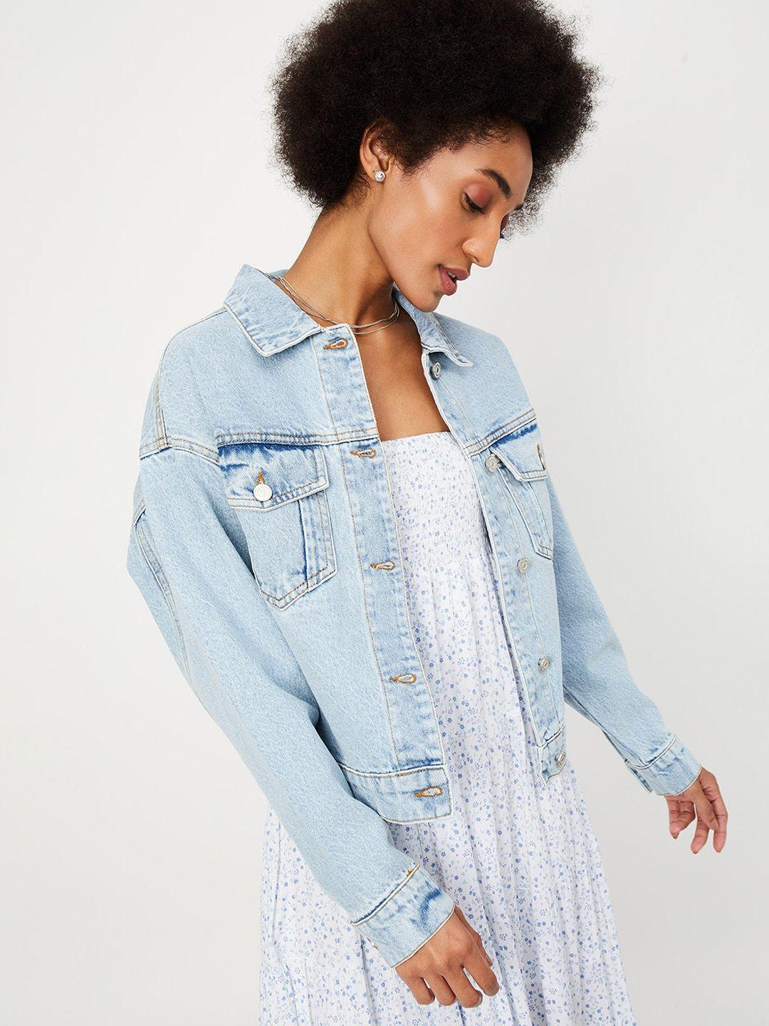 max washed spread collar denim jacket