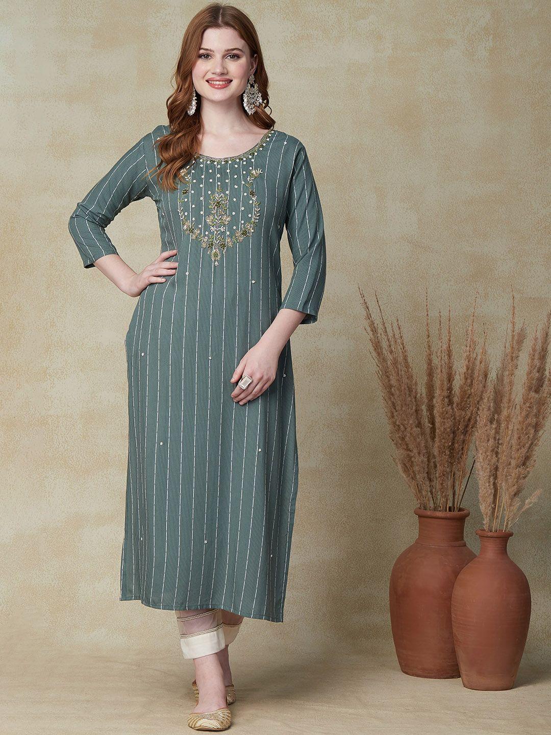 fashor women green striped kurta