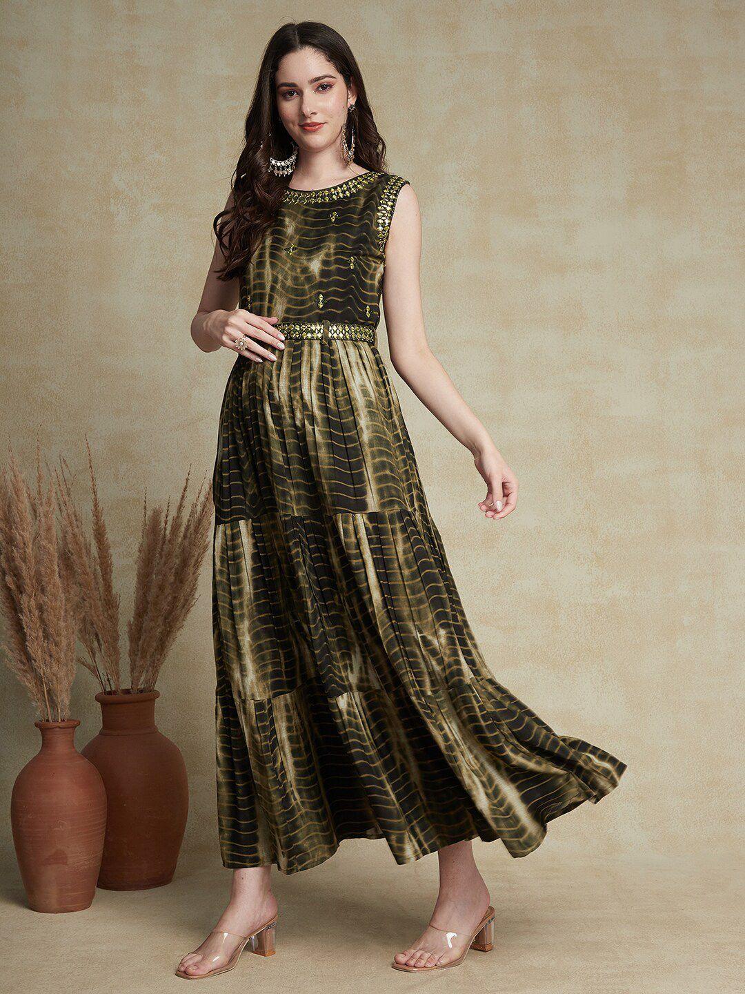 fashor olive green print maxi dress