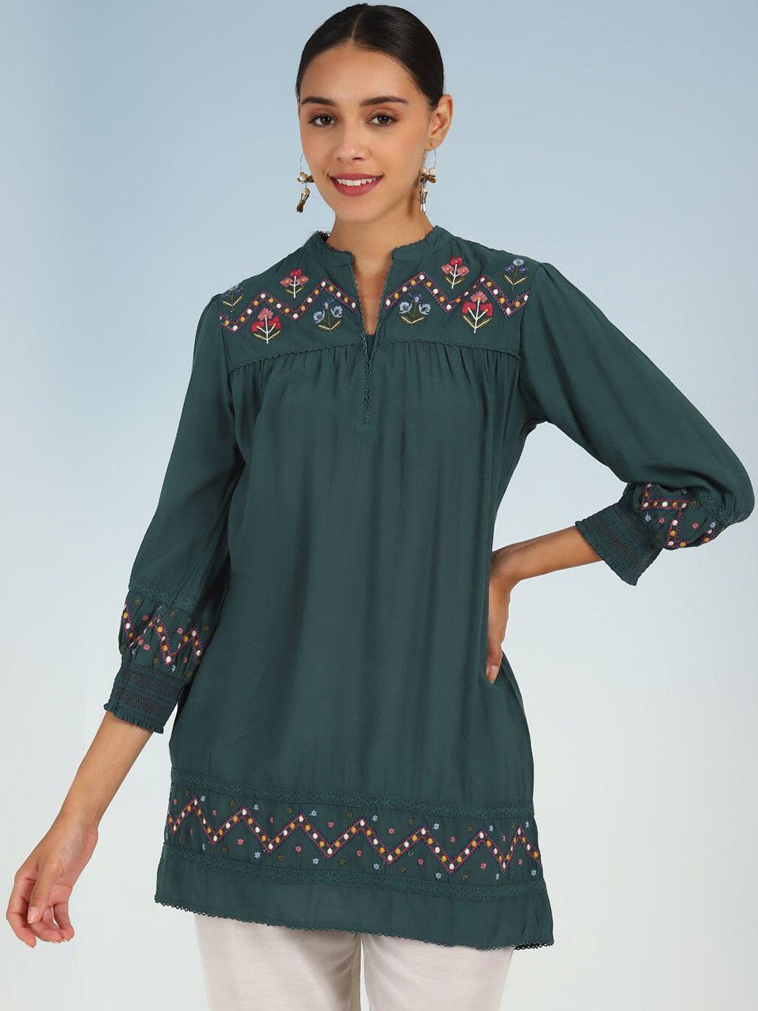 lakshita green floral embroidered kurti