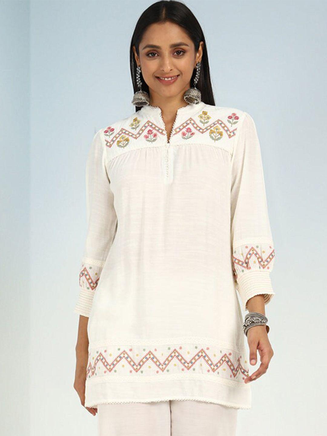 lakshita off white floral embroidered kurti