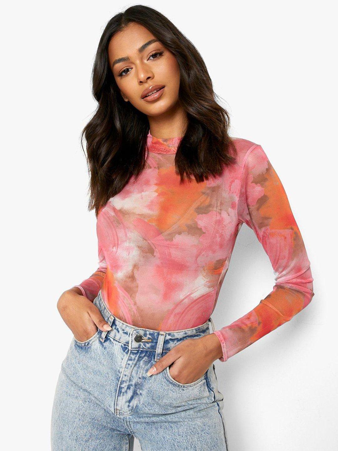 boohoo printed mesh semi sheer bodysuit