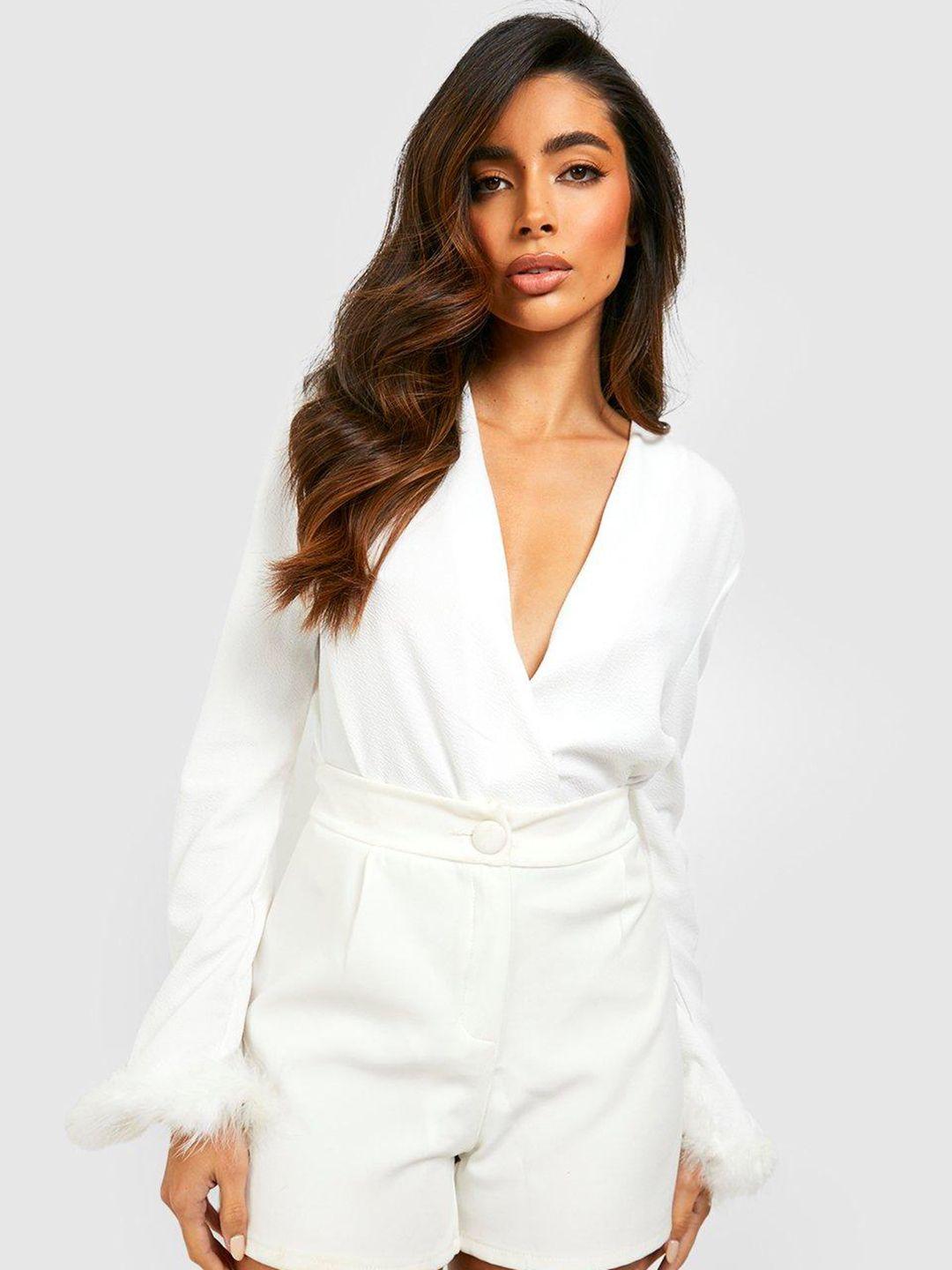 boohoo feather cuff wrap bodysuit