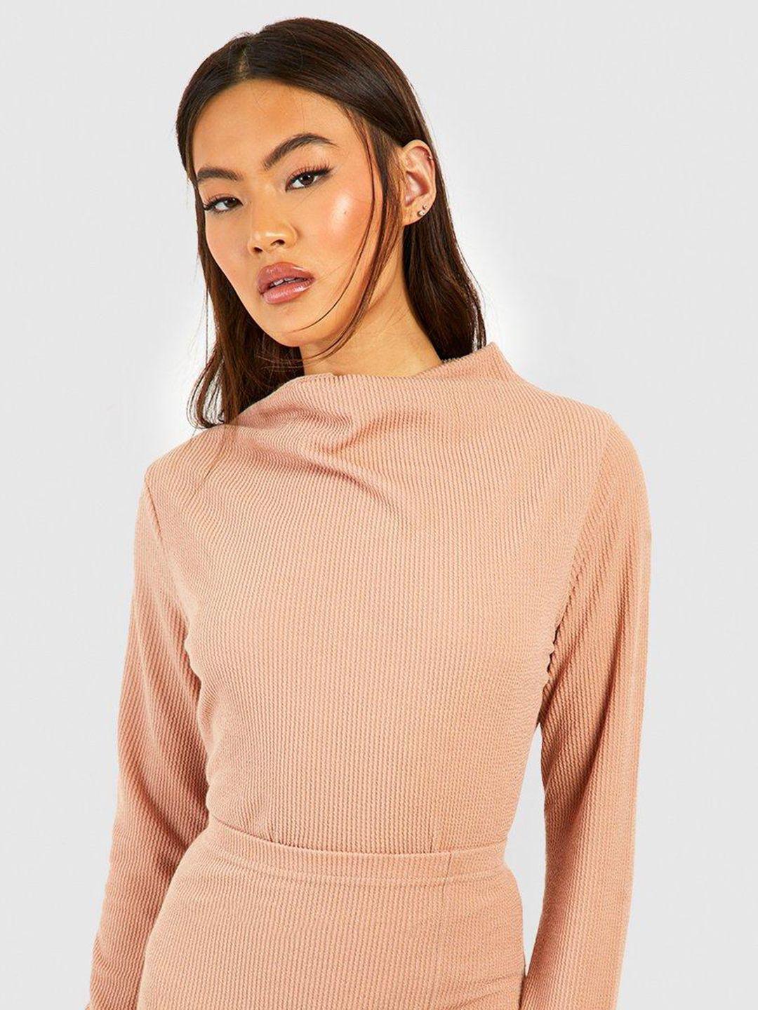 boohoo crinkled ribbed high cowl neck top