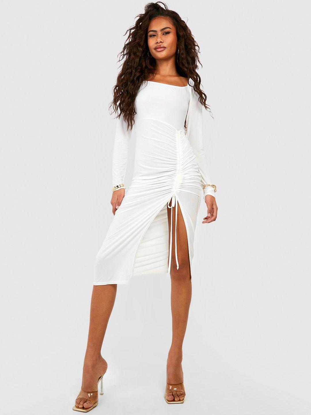 boohoo ruched bodycon midi dress