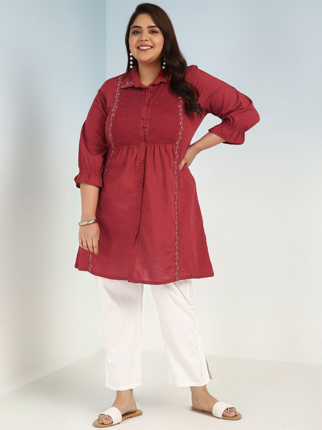 lakshita red shirt collar embroidered tunic