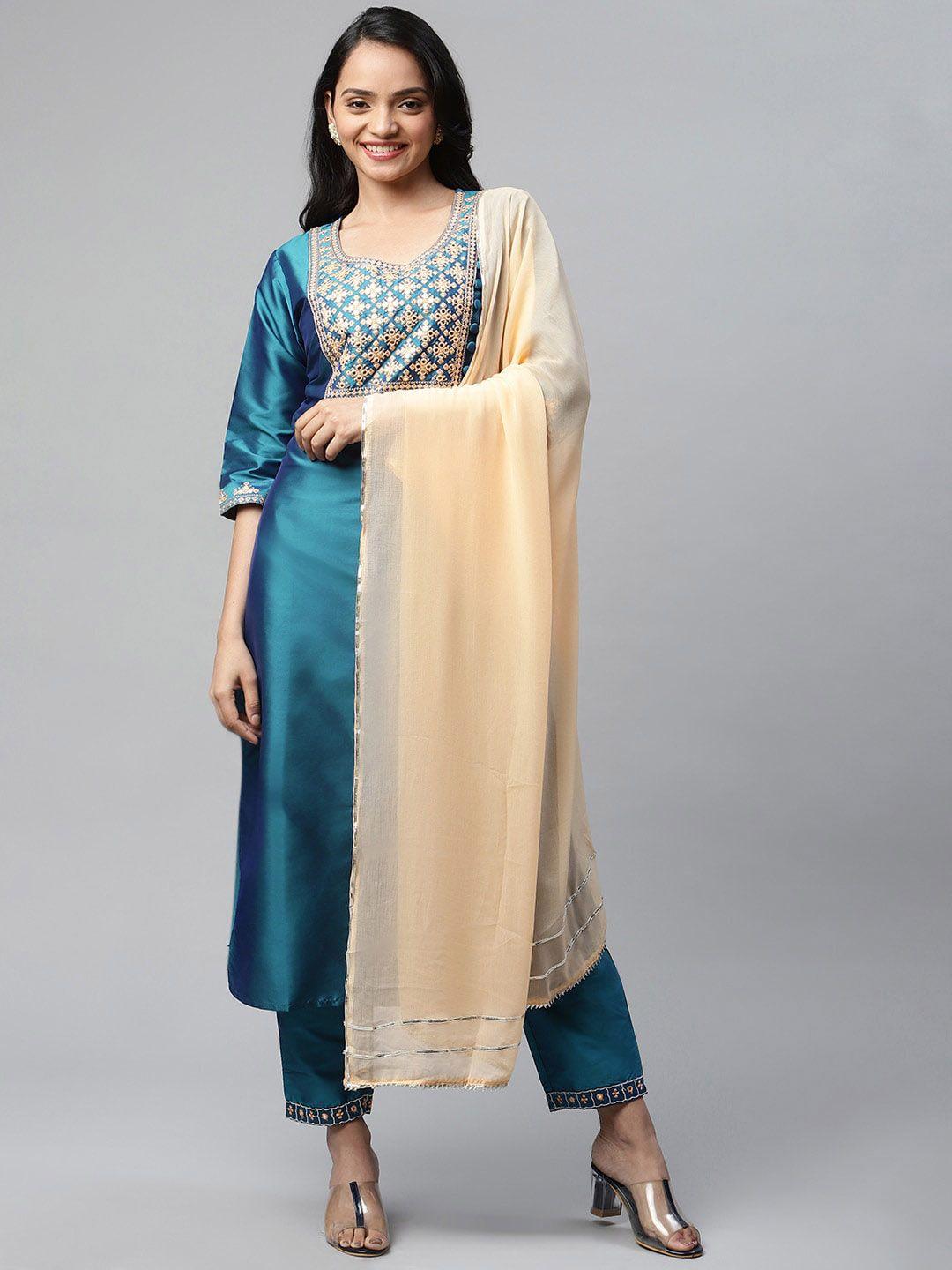 kalini yoke design regular mirror work kurta with trousers & dupatta