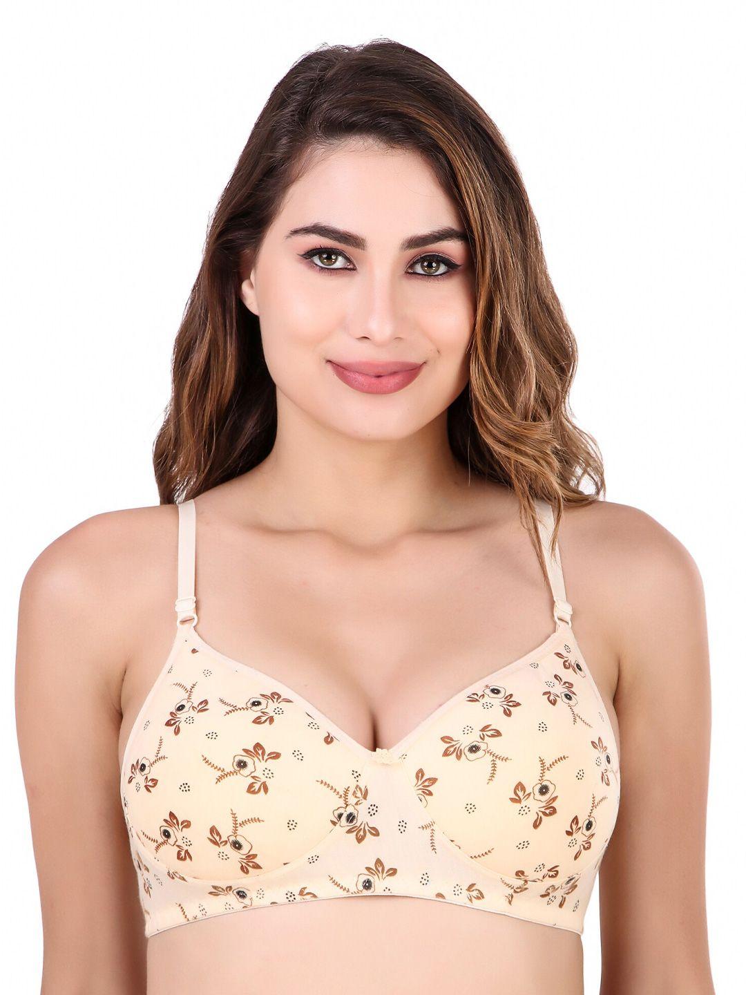 extoes beige & brown floral bra full coverage