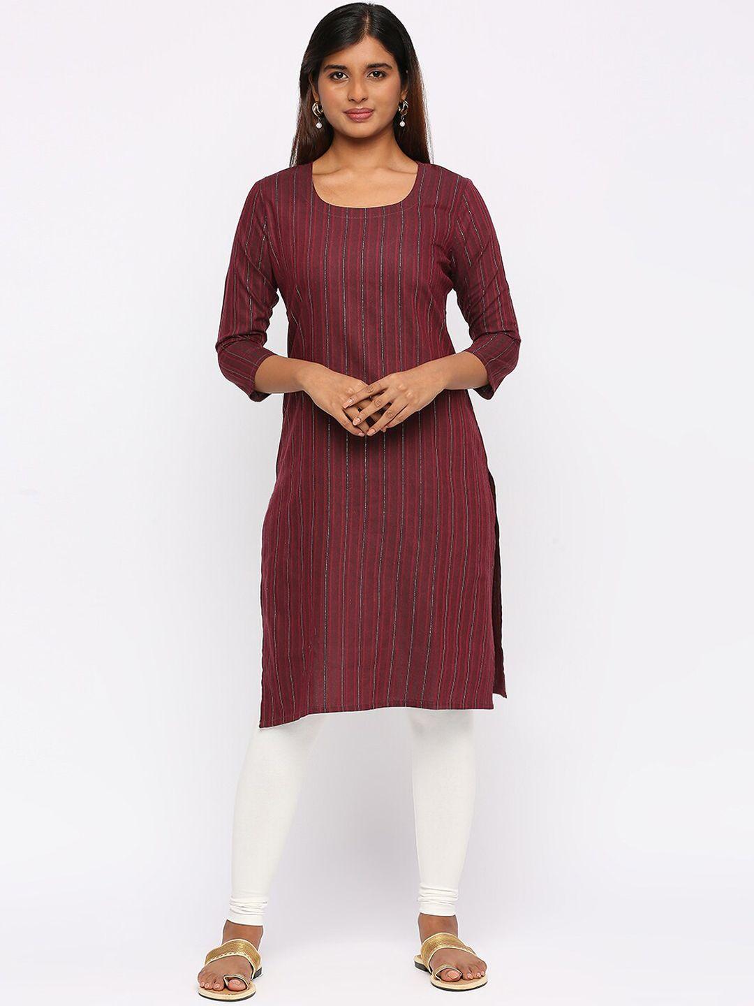 zri striped round neck cotton straight kurta