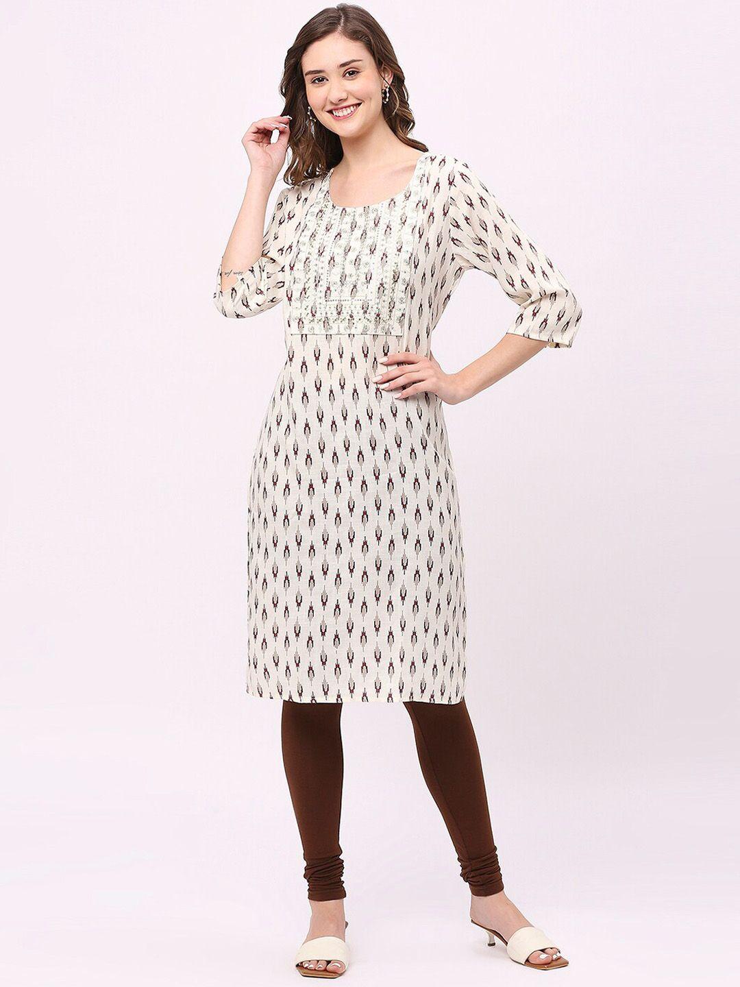 zri ethnic motif printed round neck a-line kurta