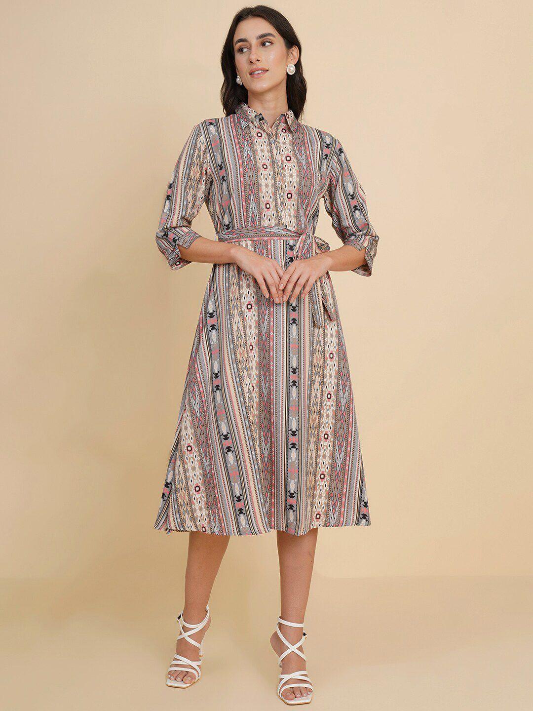 fbella multicoloured print crepe shirt midi dress