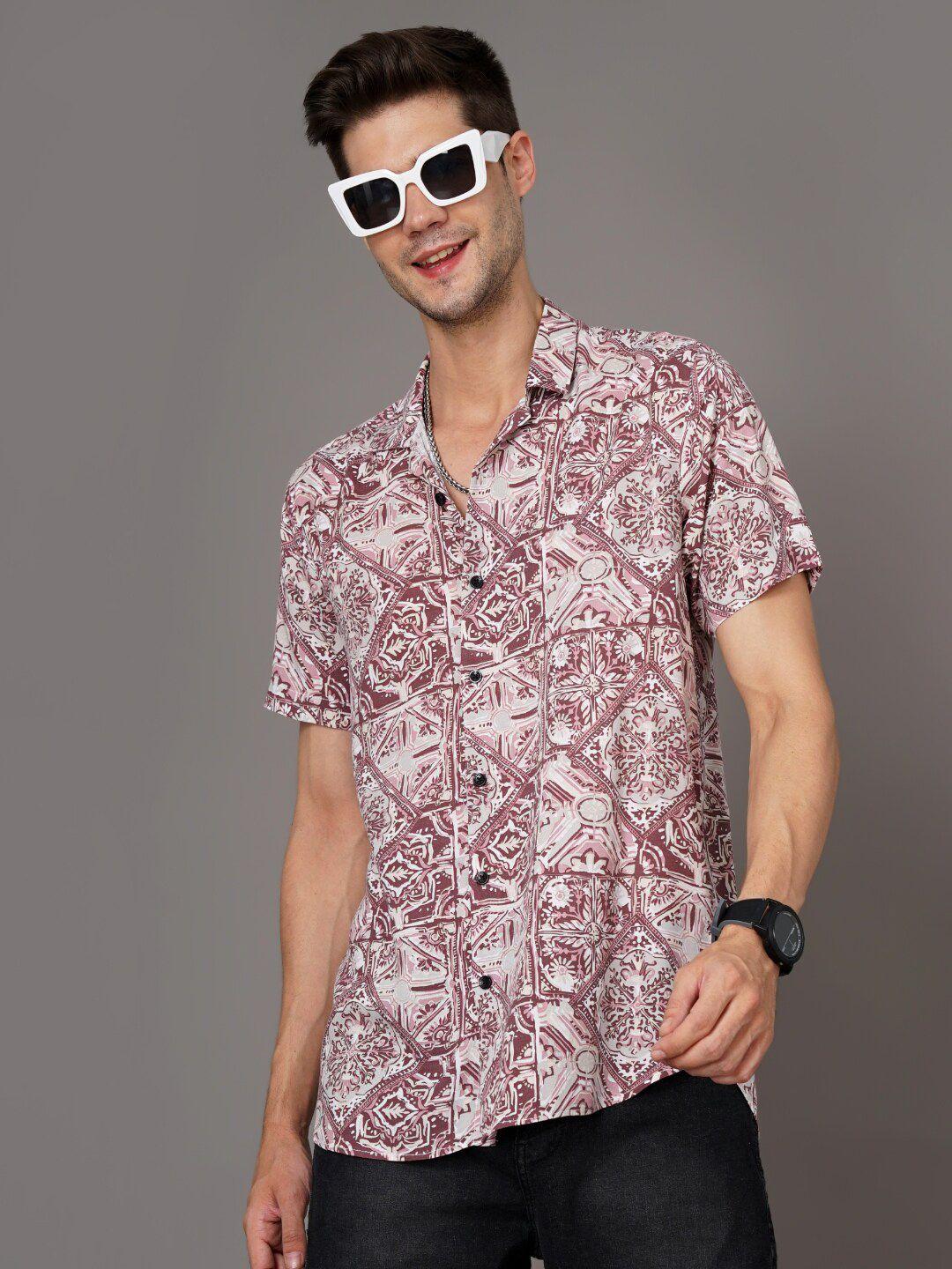 paul street men maroon standard opaque printed casual shirt