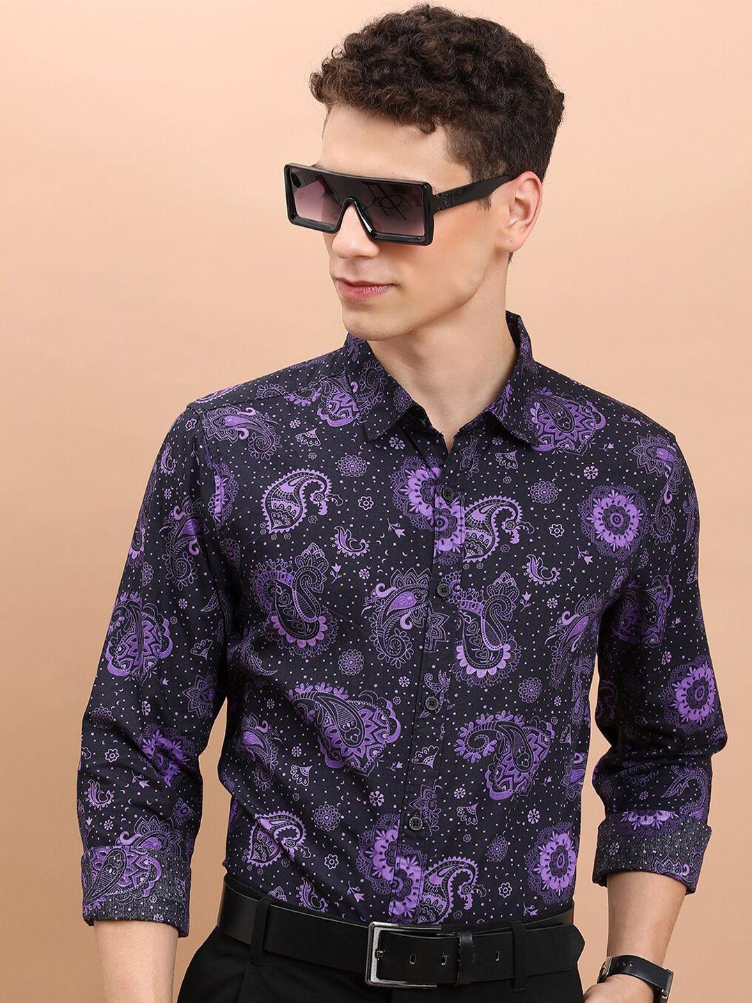 ketch purple slim fit ethnic motifs printed cotton casual shirt