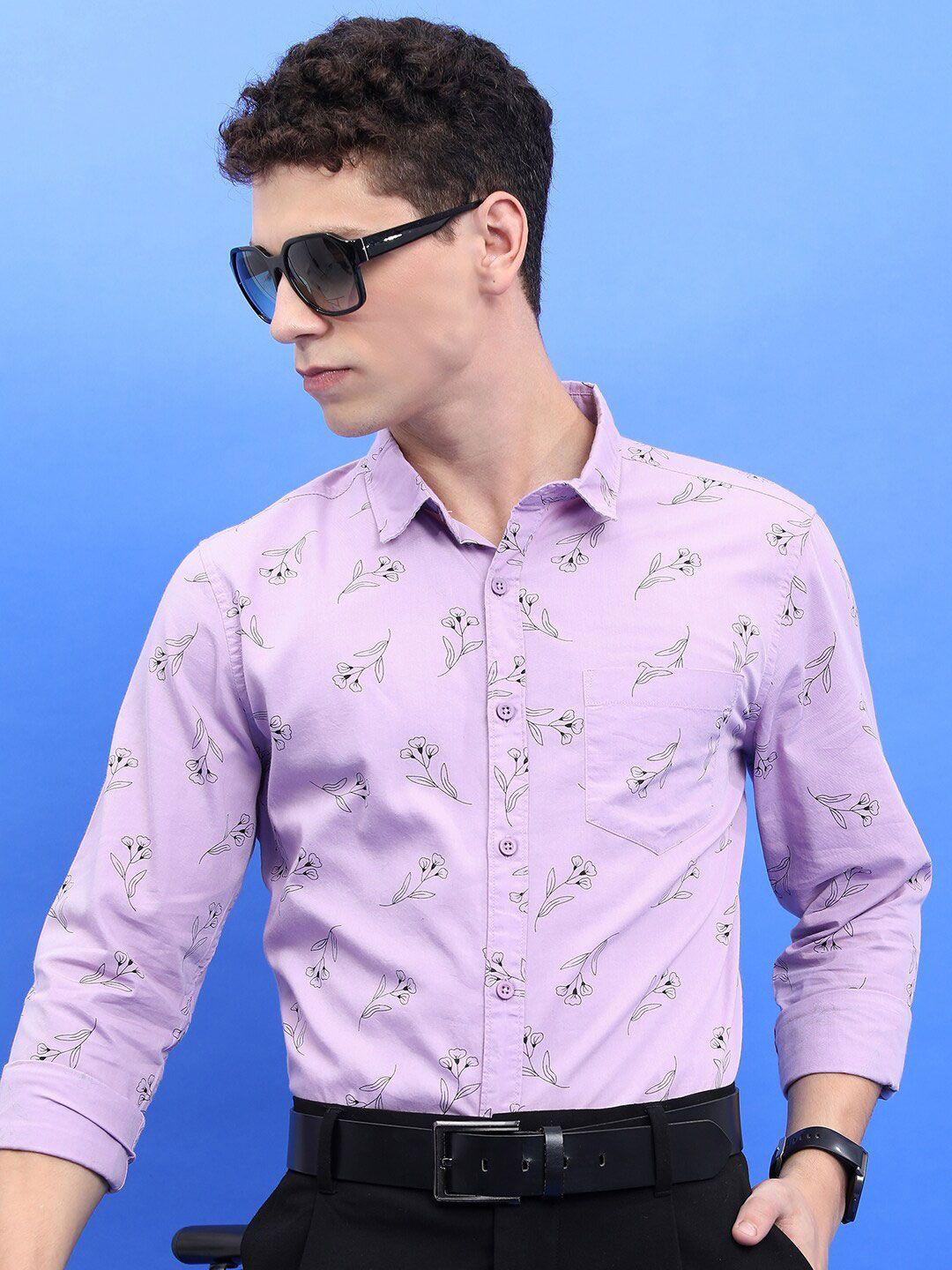 ketch men mauve slim fit floral printed cotton casual shirt