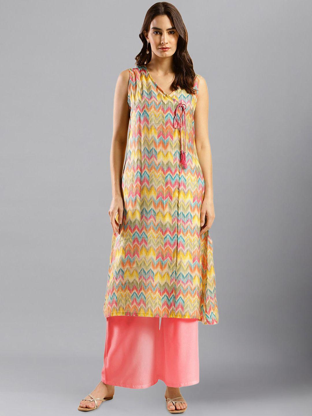 here&now abstract printed v-neck sleeveless angrakha kurta