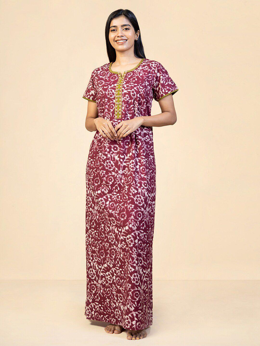 maybell ethnic motifs printed pure cotton maxi nightdress