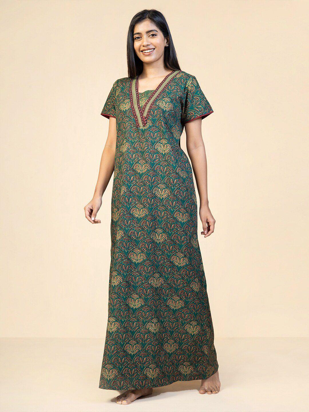 maybell ethnic motifs printed pure cotton maxi nightdress