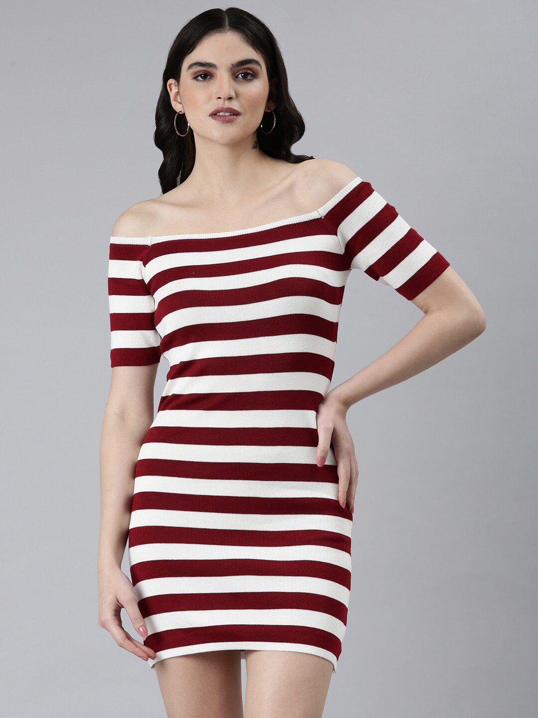 showoff striped off shoulder bodycon dress