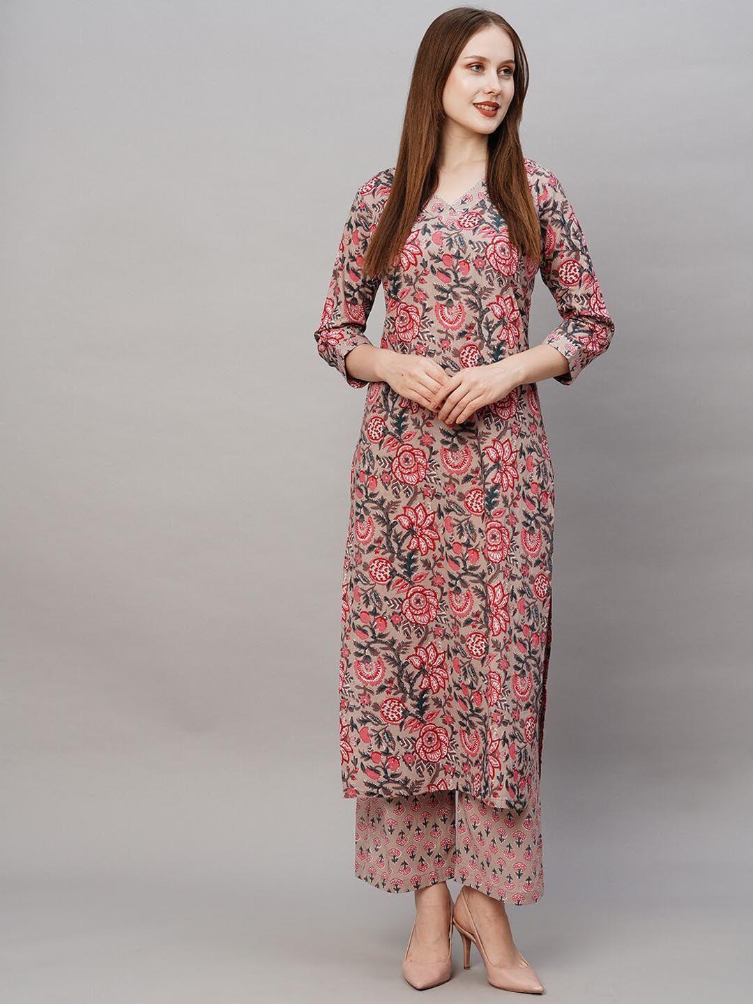 kalini floral printed v-neck regular kurta with palazzos