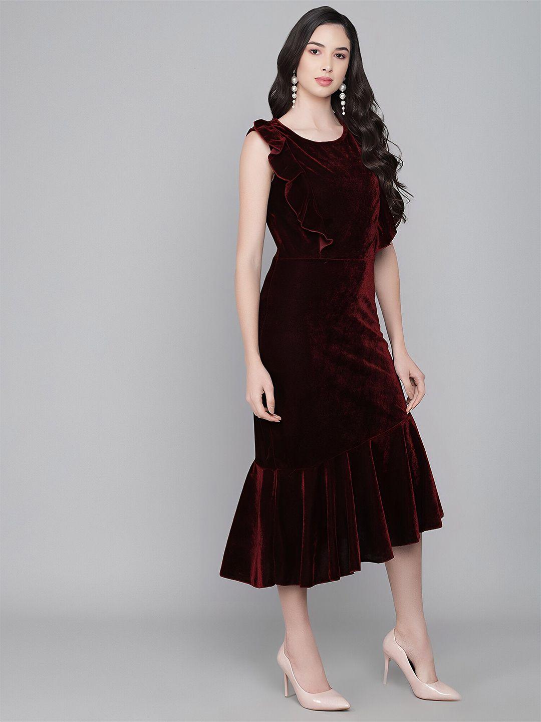 n n enterprise maroon sheath midi dress