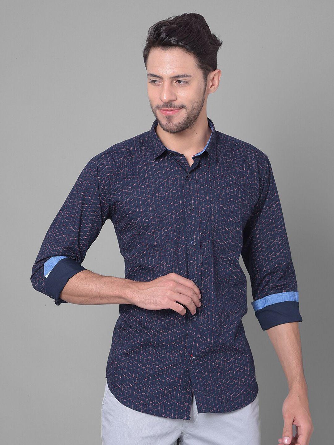 cobb slim fit opaque printed cotton casual shirt