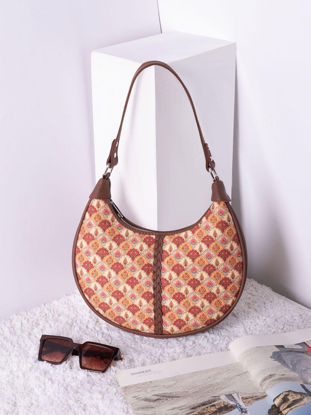 zouk floral printed half moon hobo bag