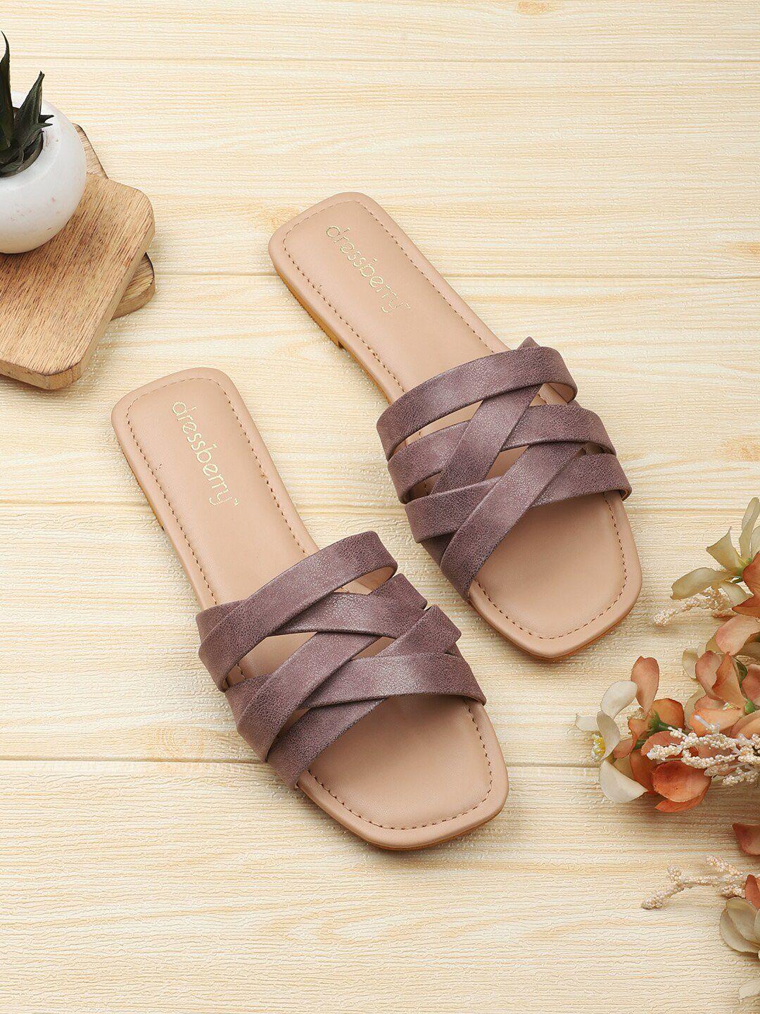 dressberry mauve cross strap open toe flats