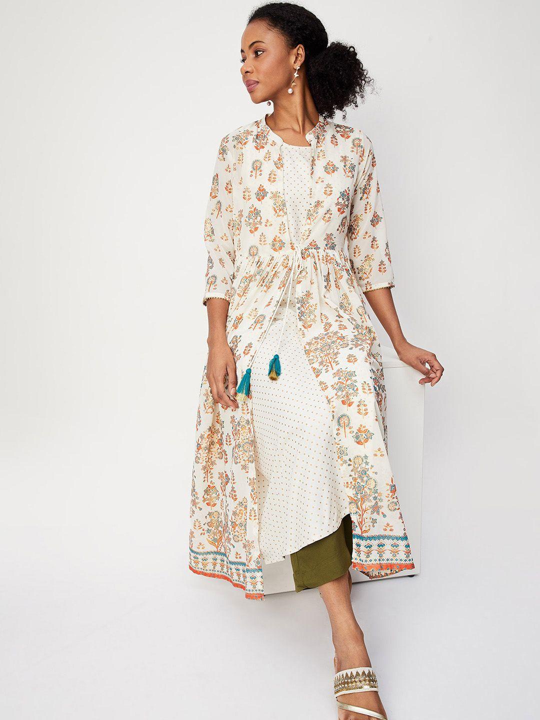 max polka dots printed sleeveless georgette kurta a-line with a jacket