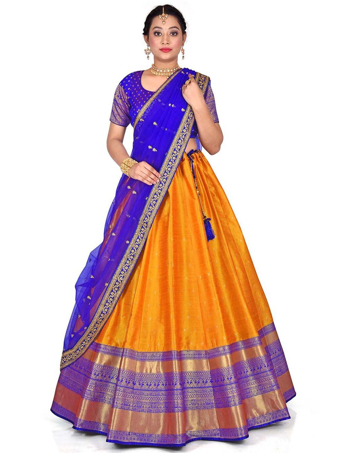 halfsaree studio orange & blue semi-stitched lehenga & unstitched blouse with dupatta