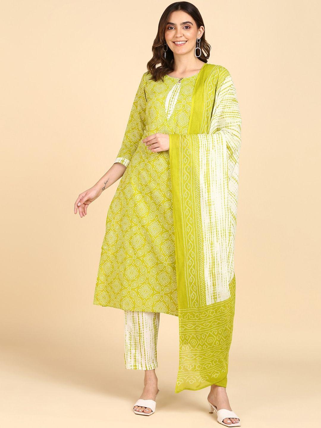 vedana bandhani printed pure cotton straight kurta with trousers & dupatta