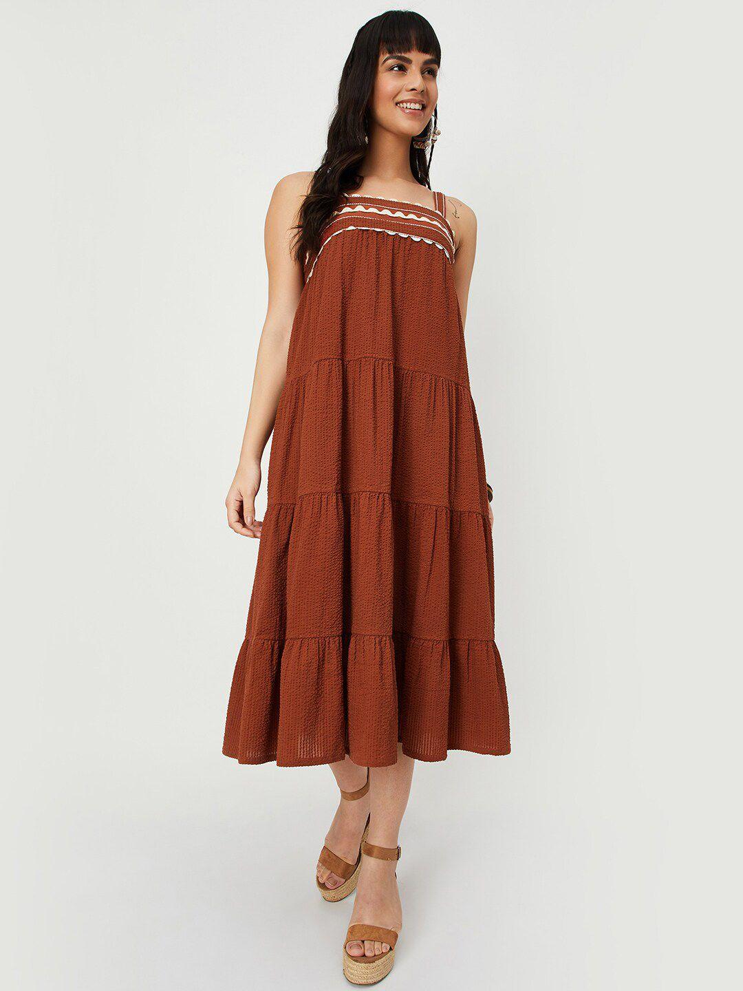 max shoulder straps tiered pure cotton a-line midi dress