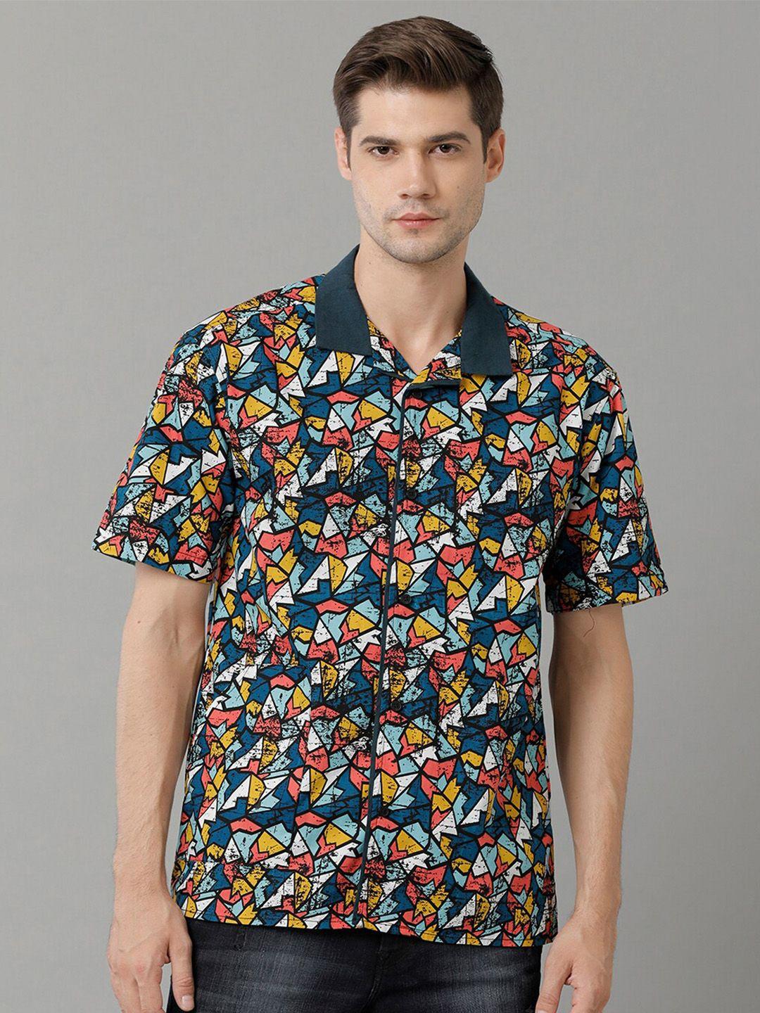 voi jeans abstract printed cutawaycollar short sleeves cotton casual shirt