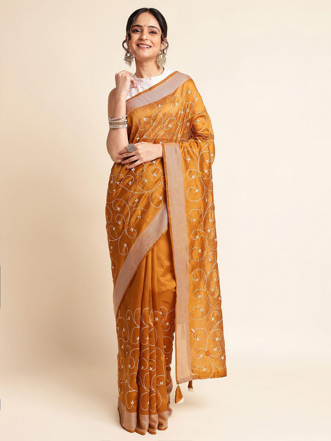 fabmora floral embroidered zari saree