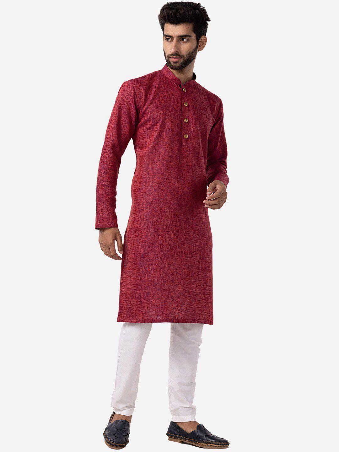 the kurta company geometric printed mandarin collar silk straight kurta