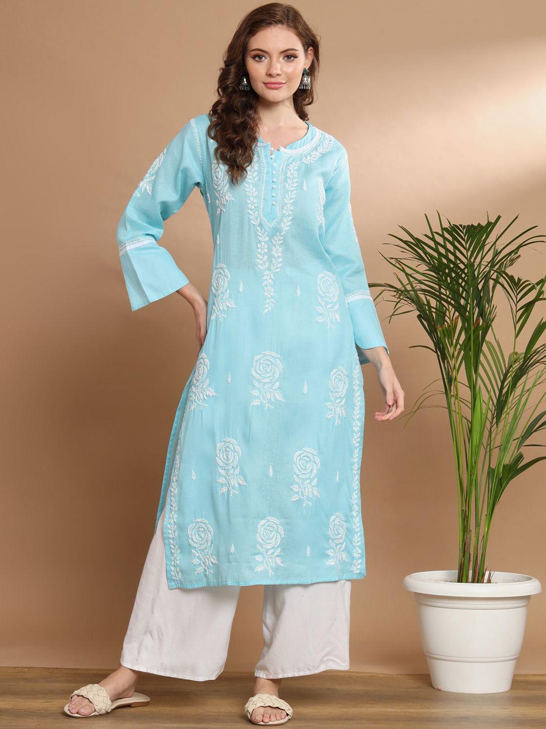 ethnava ethnic motifs embroidered thread work pure cotton straight kurta