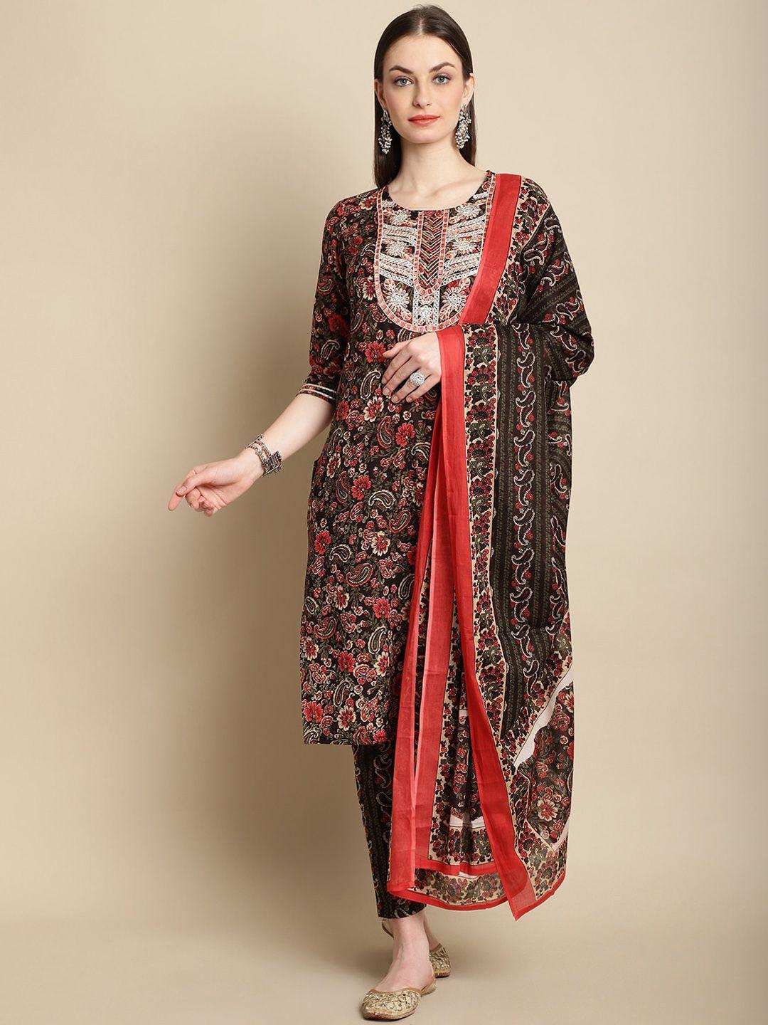 sangria printed & embroidered straight kurta with trouser & dupatta