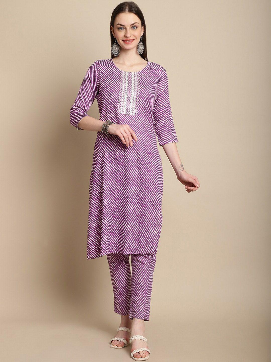 kalini leheriya striped regular thread work kurta with trousers