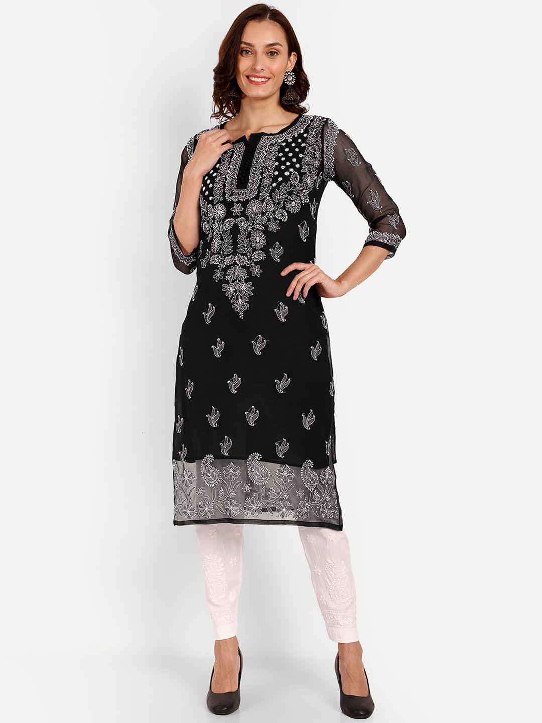 indiankala4u ethnic motifs embroidered chikankari georgette straight kurta