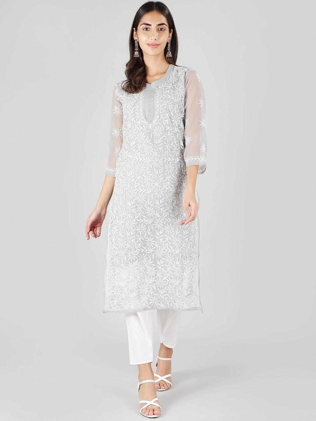 ethnava floral embroidered round neck straight kurta with slip